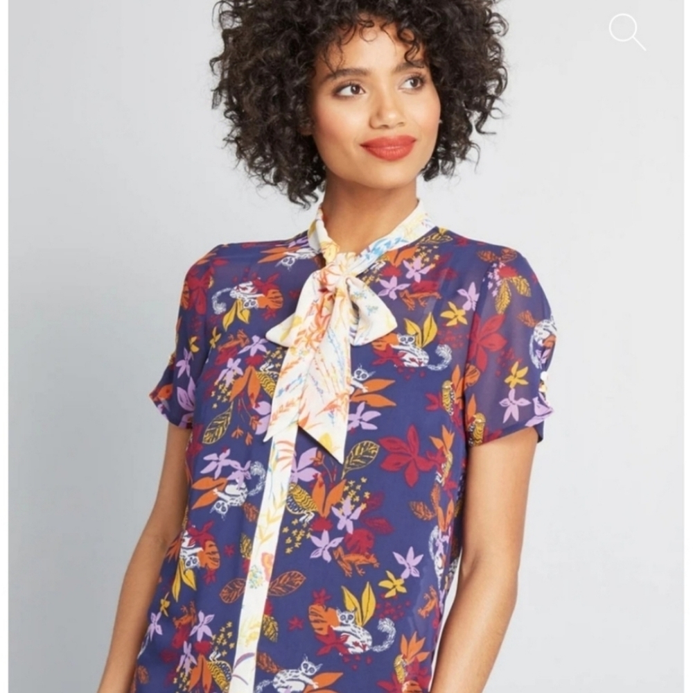 Modcloth Lemur Pussycat bow Navy Blouse